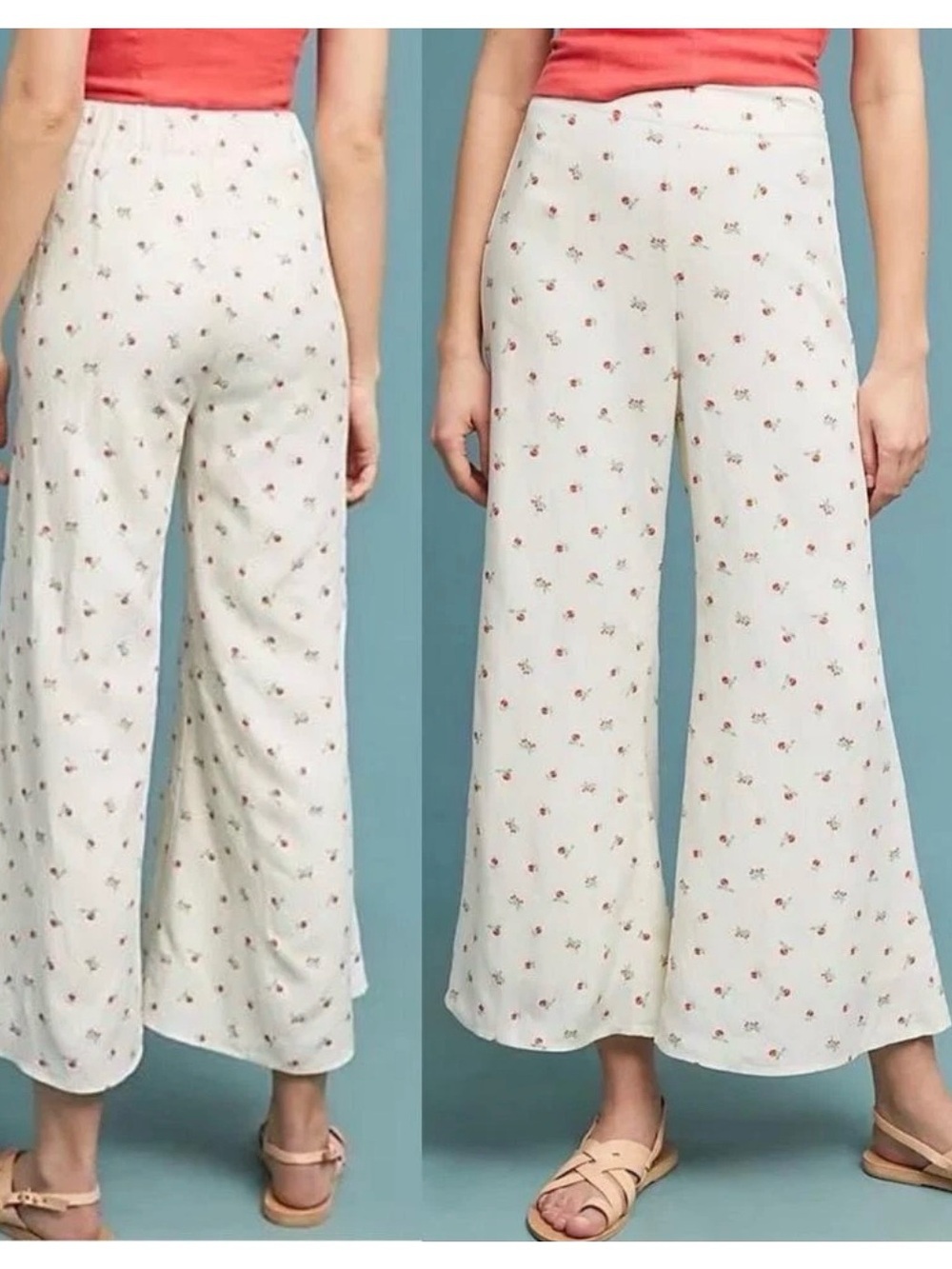 Anthropologie Feather Bone Talese Wide Legs Cherry Print Size 2